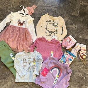 Girls Mixed Tops & Dress Bundle — Pink, Purple, Cream, Green 3T